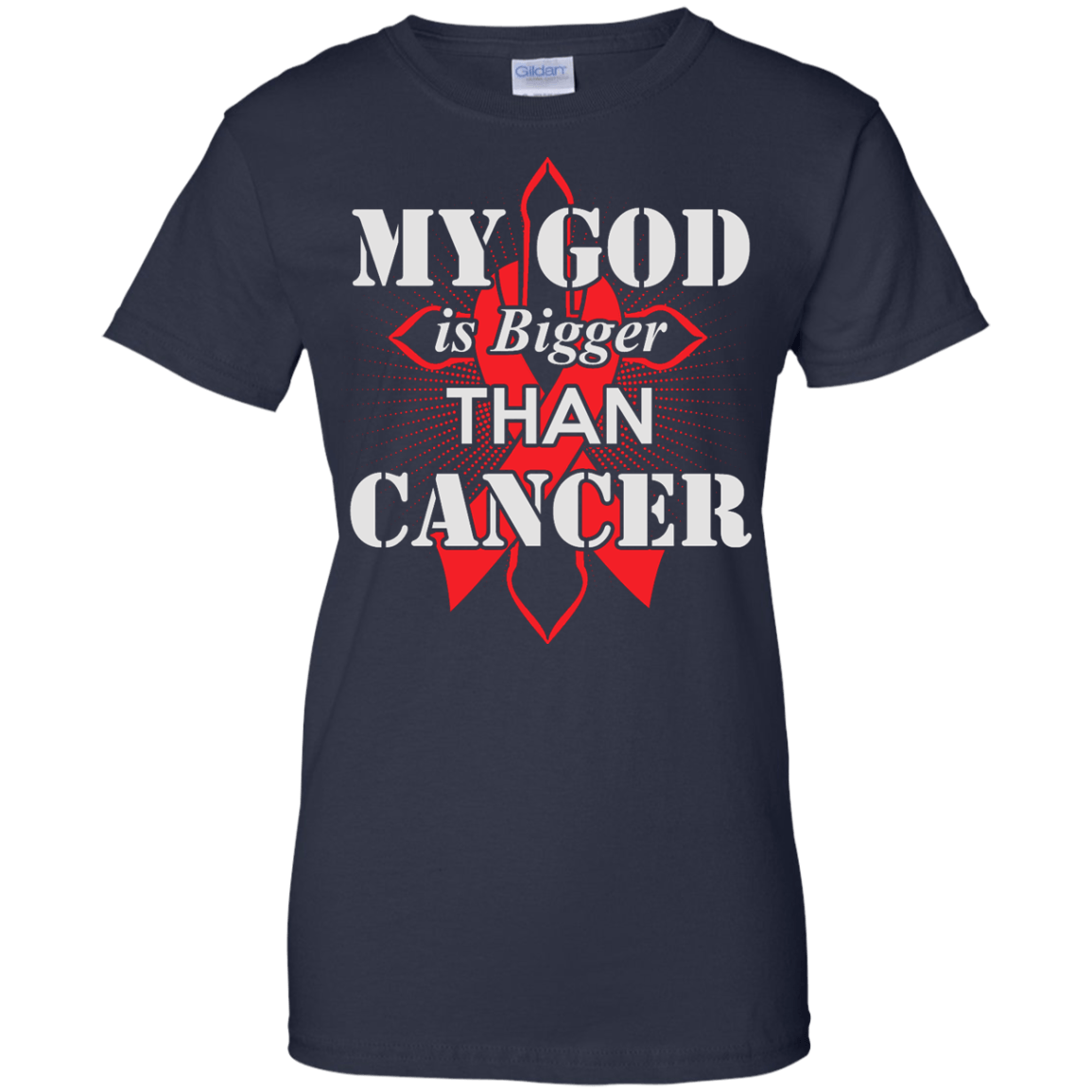 My God Is Bigger Than Cancer Red Awareness Ribbon-T-Shirt & Hoodie-Women's T-Shirt-Navy