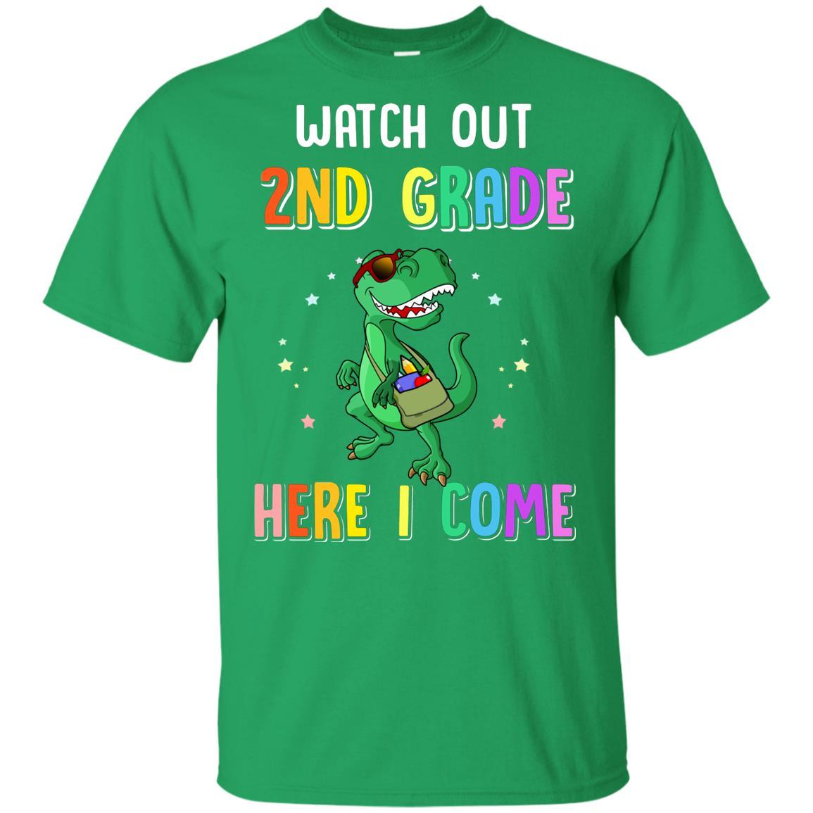 2nd Grade Here I Come Dinosaur Back To School Youth-Youth Shirt-Youth T-Shirt-Irish Green