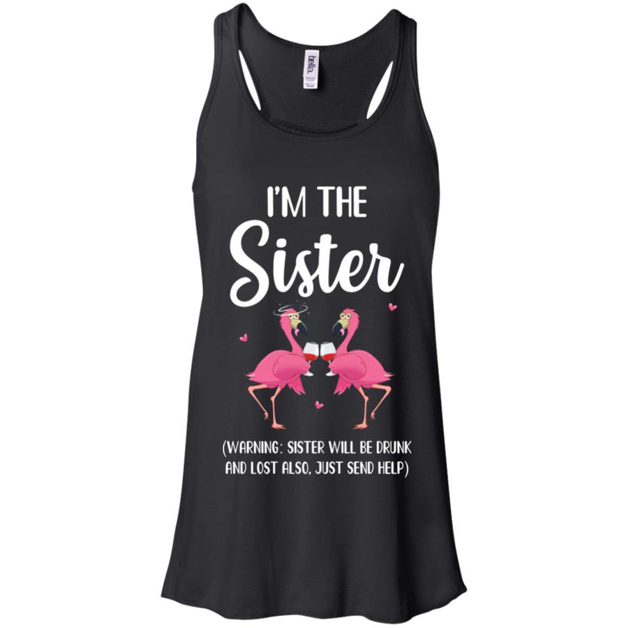 If I Lost Or Drunk Please Return To Sister Flamingo-T-Shirt & Tank Top-Women's Flowy Racerback Tank-Black