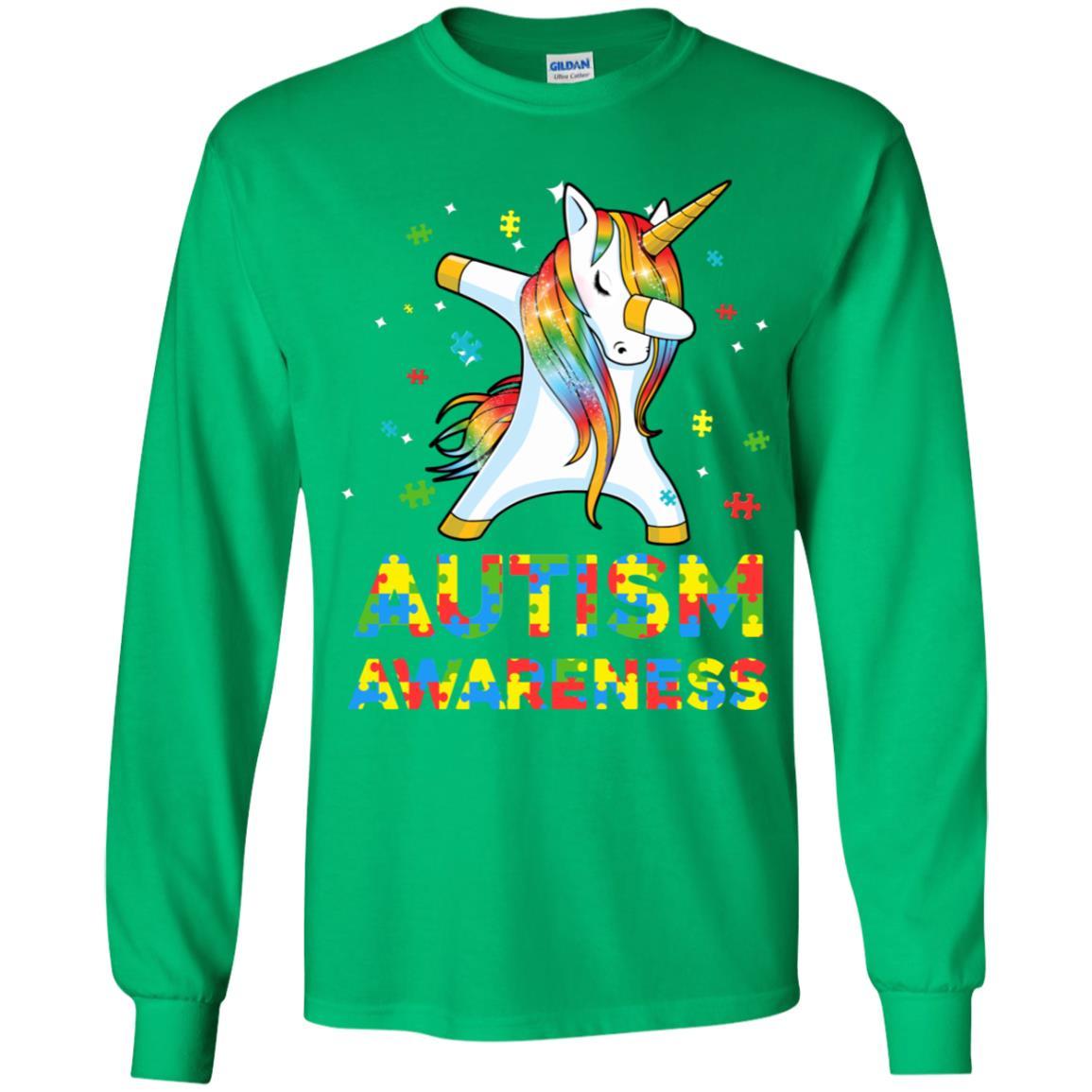 Dabbing Unicorn Puzzle Autism Awareness For Girls Youth-Youth Shirt-Youth Long Sleeve T-Shirt-Irish Green