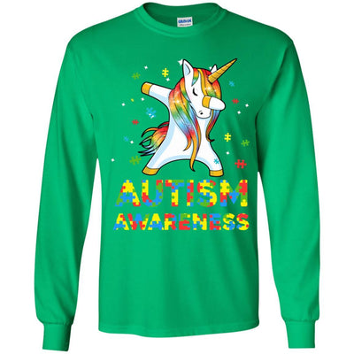 Dabbing Unicorn Puzzle Autism Awareness For Girls Youth-Youth Shirt-Youth Long Sleeve T-Shirt-Irish Green