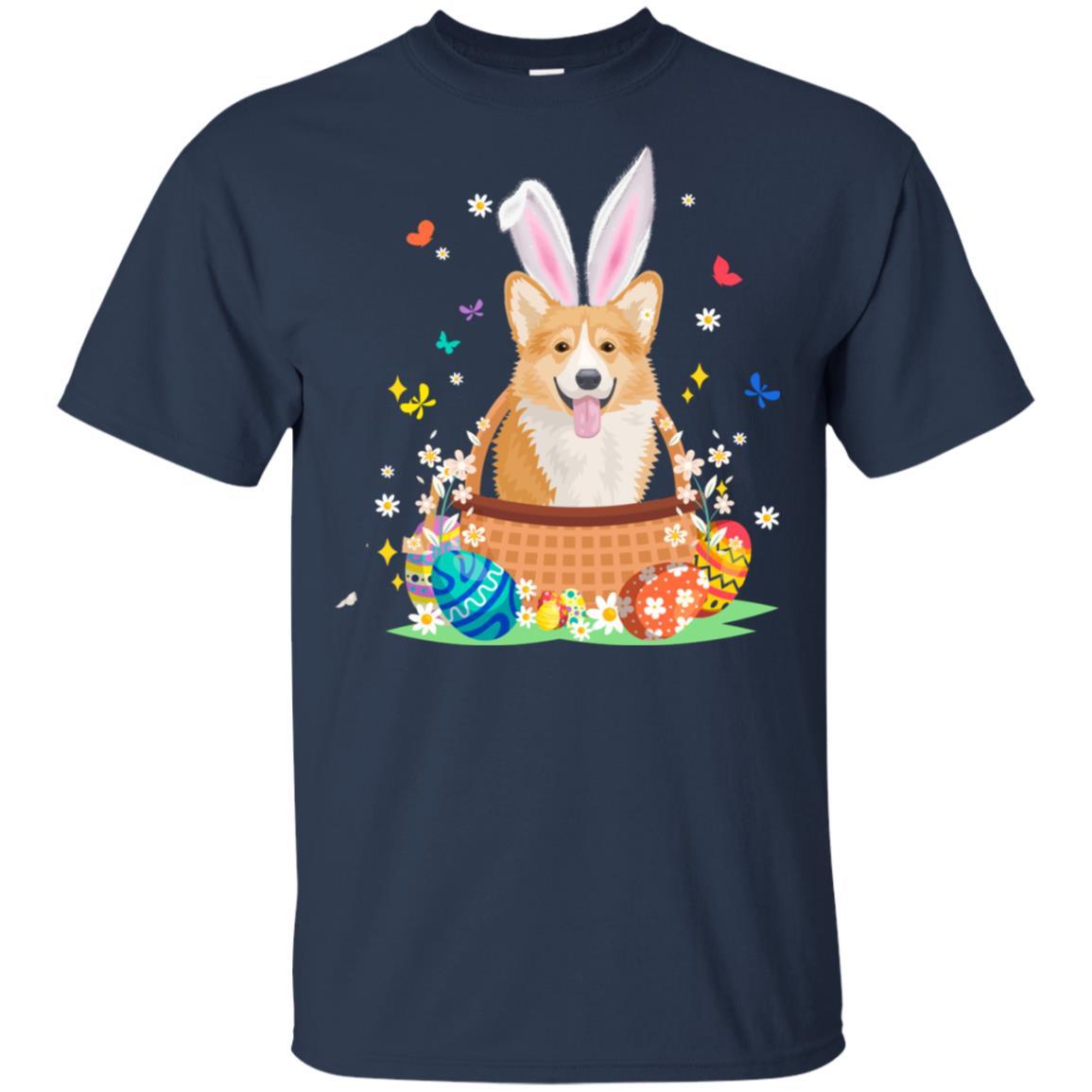 Corgi Bunny Hat Rabbit Easter Eggs-T-Shirt & Hoodie-Classic T-Shirt-Navy