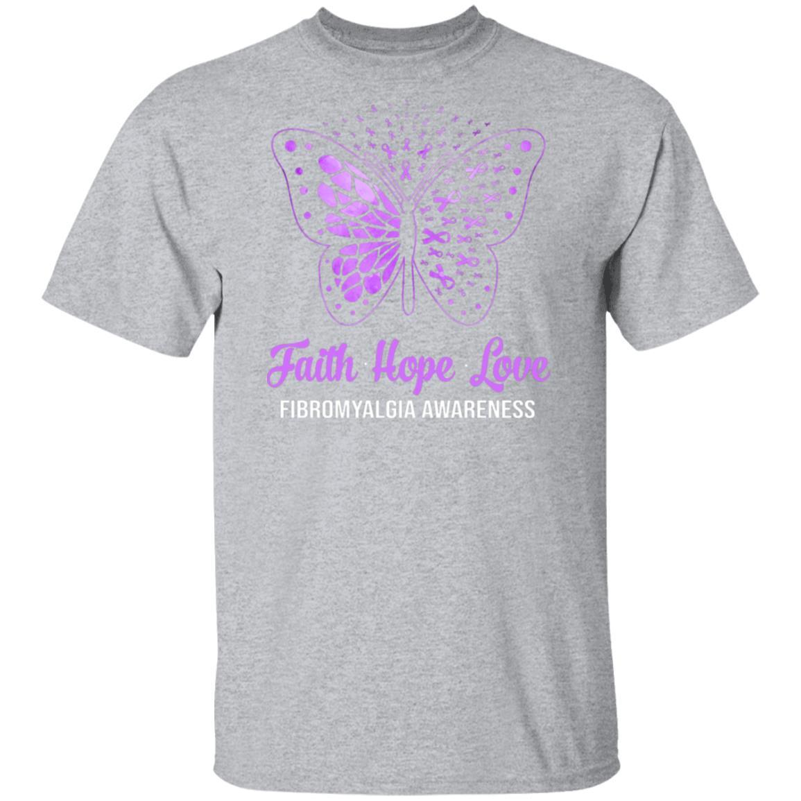 Faith Hope Love Purple Butterfly Fibromyalgia Awareness-T-Shirt & Hoodie-Classic T-Shirt-Sport Grey