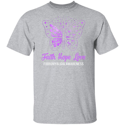 Faith Hope Love Purple Butterfly Fibromyalgia Awareness-T-Shirt & Hoodie-Classic T-Shirt-Sport Grey