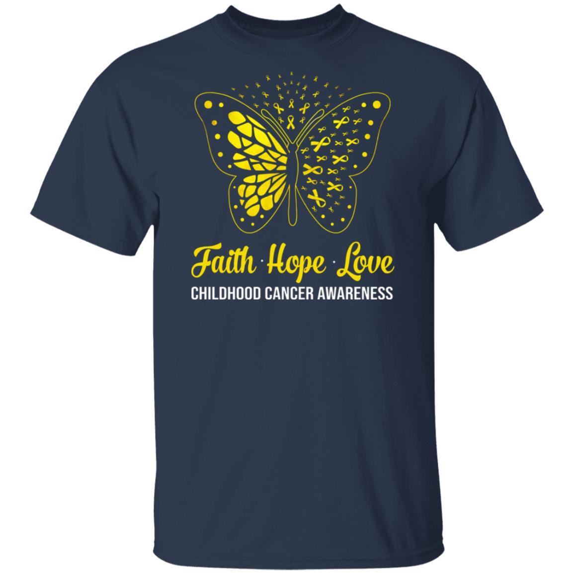 Faith Hope Love Gold Butterfly Childhood Cancer Awareness-T-Shirt & Hoodie-Classic T-Shirt-Navy