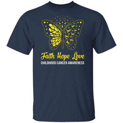 Faith Hope Love Gold Butterfly Childhood Cancer Awareness-T-Shirt & Hoodie-Classic T-Shirt-Navy