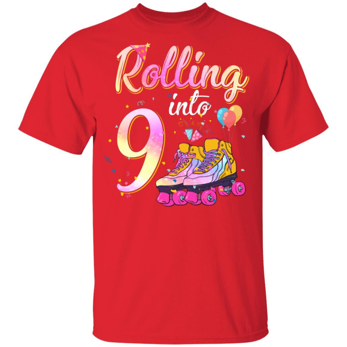 9 Years Old Birthday Girls Roller Skates 80's 9th Birthday Youth-Youth Shirt-Youth T-Shirt-Red