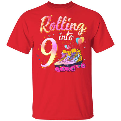 9 Years Old Birthday Girls Roller Skates 80's 9th Birthday Youth-Youth Shirt-Youth T-Shirt-Red