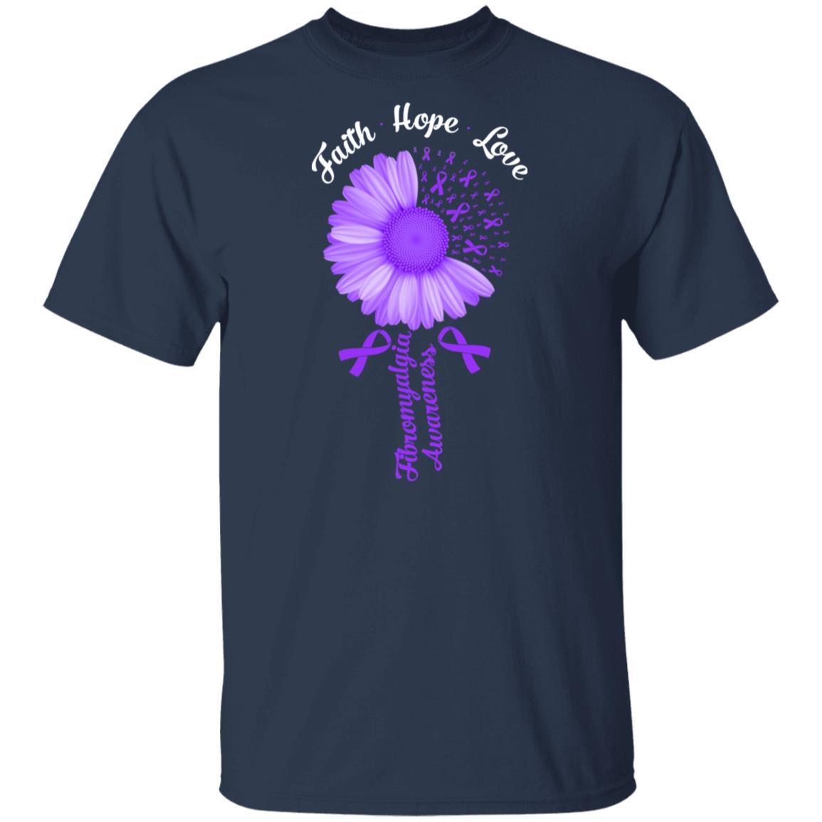 Faith Hope Love Purple Ribbon Fibromyalgia Awareness-T-Shirt & Hoodie-Classic T-Shirt-Navy