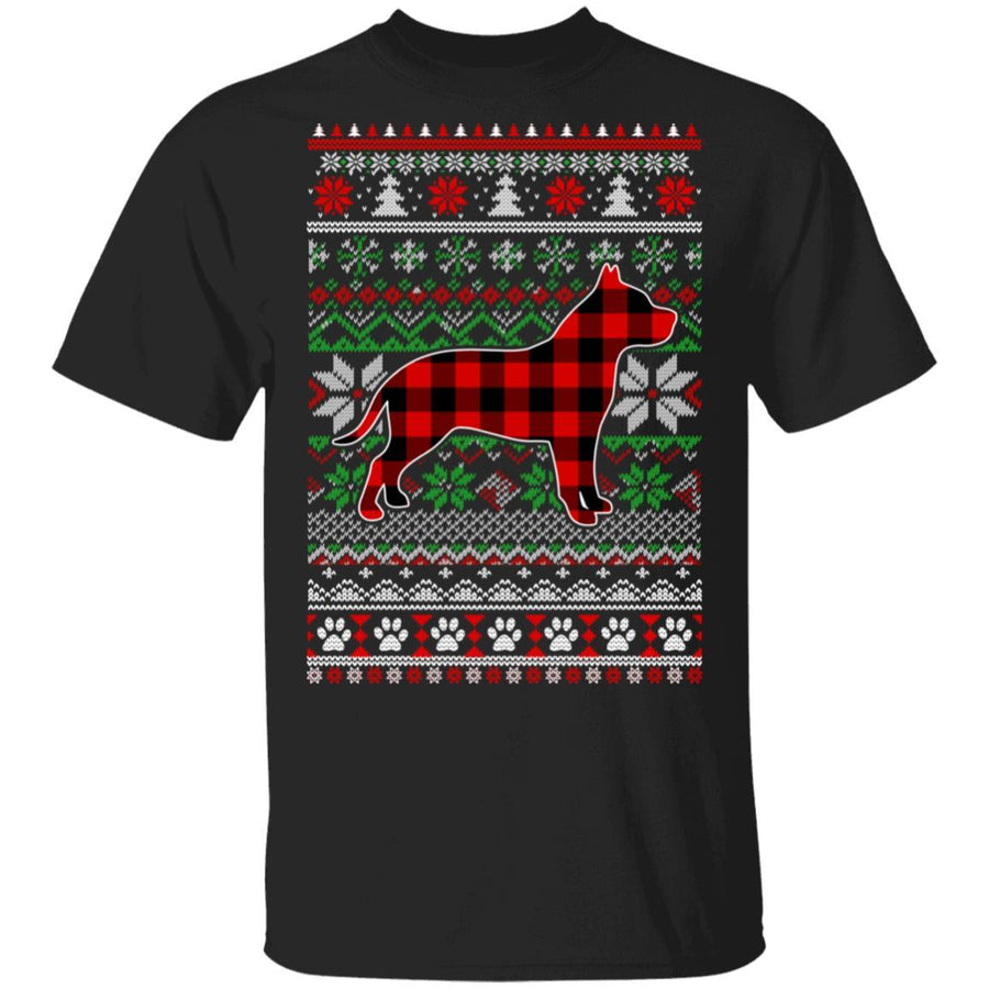 Pit bull Red Plaid Ugly Christmas Sweater Gifts-T-Shirt & Sweatshirt-Classic T-Shirt-Black