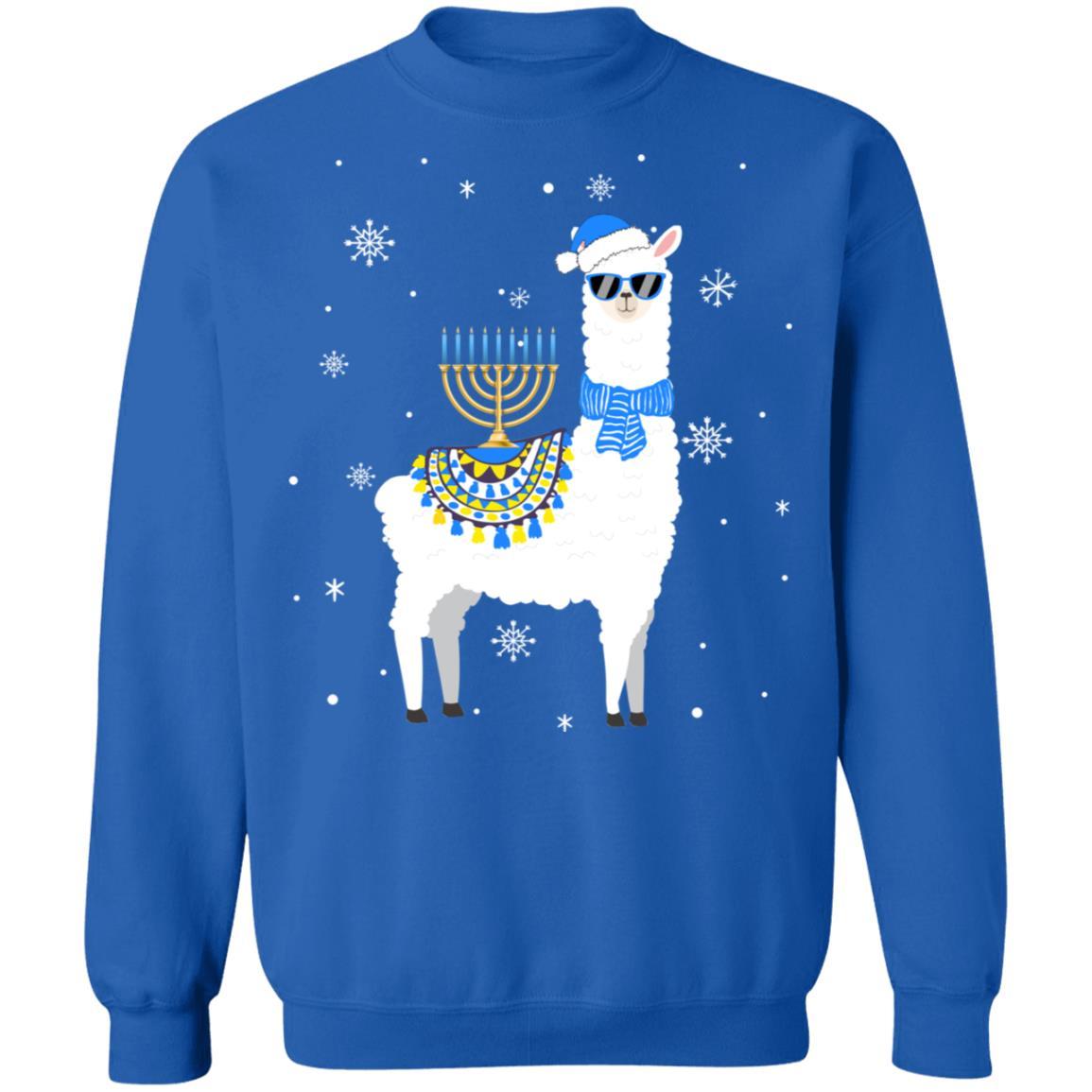 Menorah Hanukkah Llama Cute Alpaca Chanukah Gift-T-Shirt & Sweatshirt-Crewneck Sweatshirt-Royal
