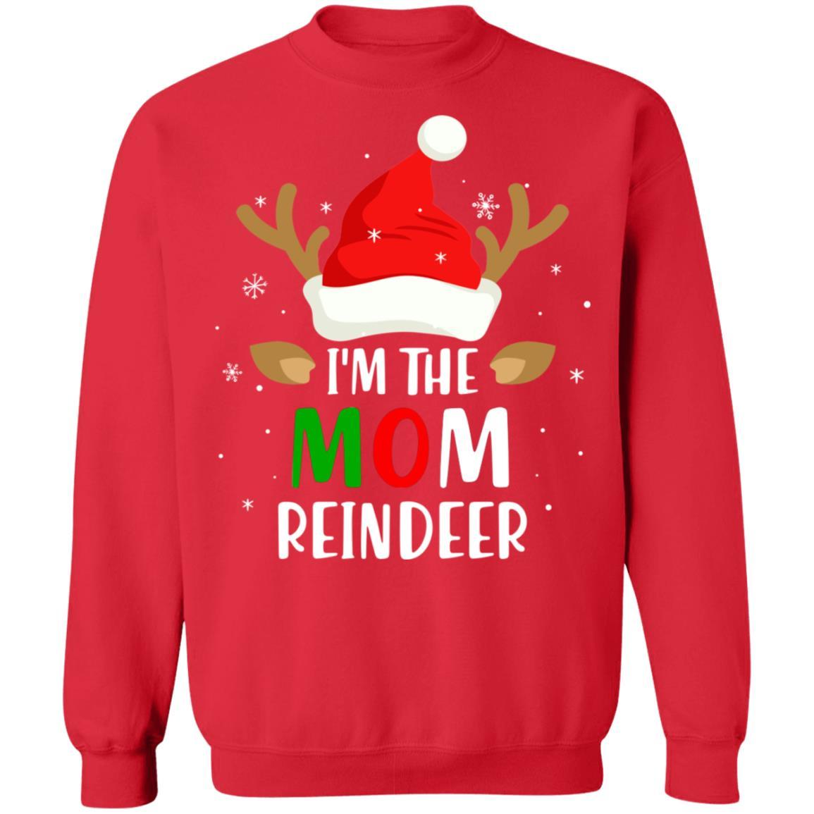 I'm The Mom Reindeer Matching Family Christmas-T-Shirt & Sweatshirt-Crewneck Sweatshirt-Red