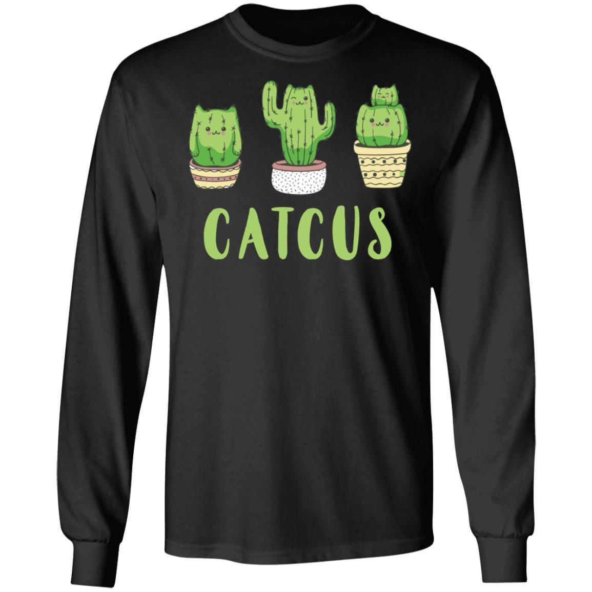 Catcus Funny Cat Cactus For Kitty Lovers-T-Shirt & Hoodie-Long Sleeve T-Shirt-Black