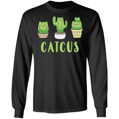 Catcus Funny Cat Cactus For Kitty Lovers-T-Shirt & Hoodie-Long Sleeve T-Shirt-Black