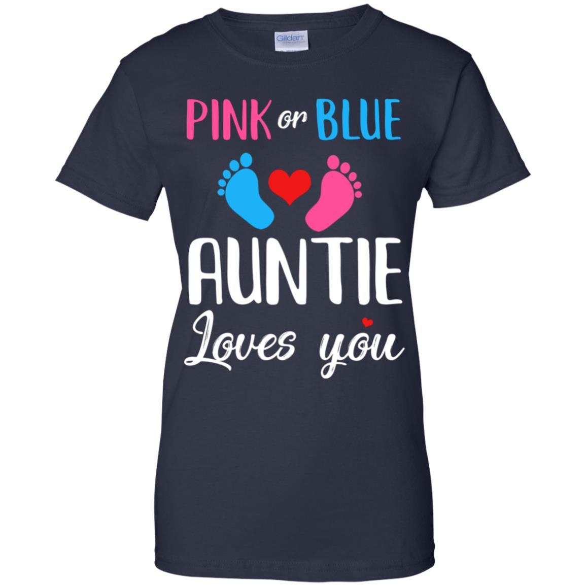 Pink Or Blue Auntie Loves You Funny Gender Reveal Party Gift-T-Shirt & Hoodie-Women's T-Shirt-Navy