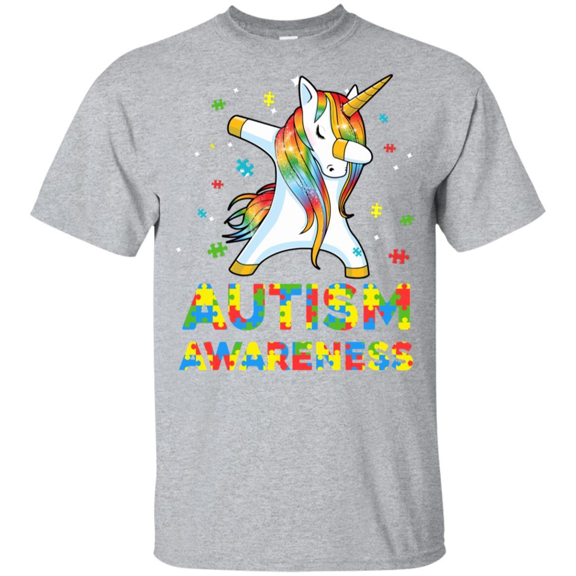 Dabbing Unicorn Puzzle Autism Awareness For Girls Youth-Youth Shirt-Youth T-Shirt-Sport Grey