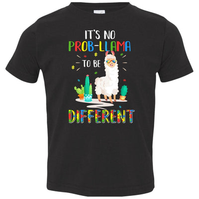 No Prob Llama To Be Different Llama Autism Awareness Gift Youth-Youth Shirt-Toddler T-Shirt-Black