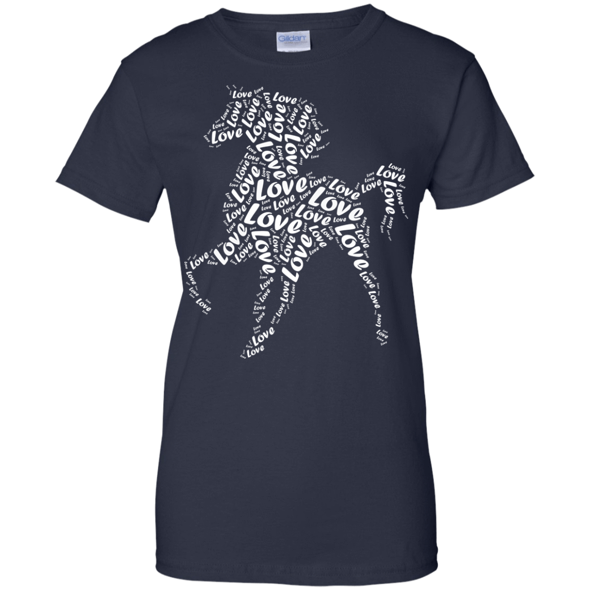 I Love Horse T-Shirt Word Graphic Tee-T-Shirt & Hoodie-Women's T-Shirt-Navy