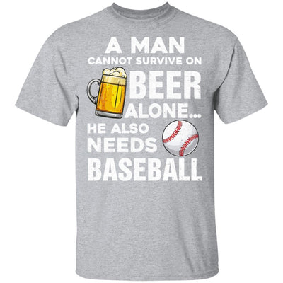 A Man Cannot Survive On Beer Alone He Also Needs BaseBall-T-Shirt & Hoodie-Classic T-Shirt-Sport Grey