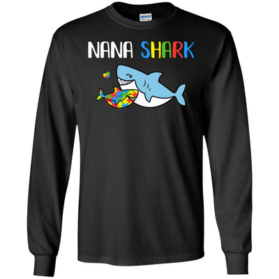 Nana Shark Support Autism Awareness For Grandchild-T-Shirt & Hoodie-Long Sleeve T-Shirt-Black