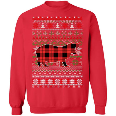 Hippo Red Plaid Ugly Christmas Sweater Funny Gifts-T-Shirt & Sweatshirt-Crewneck Sweatshirt-Red