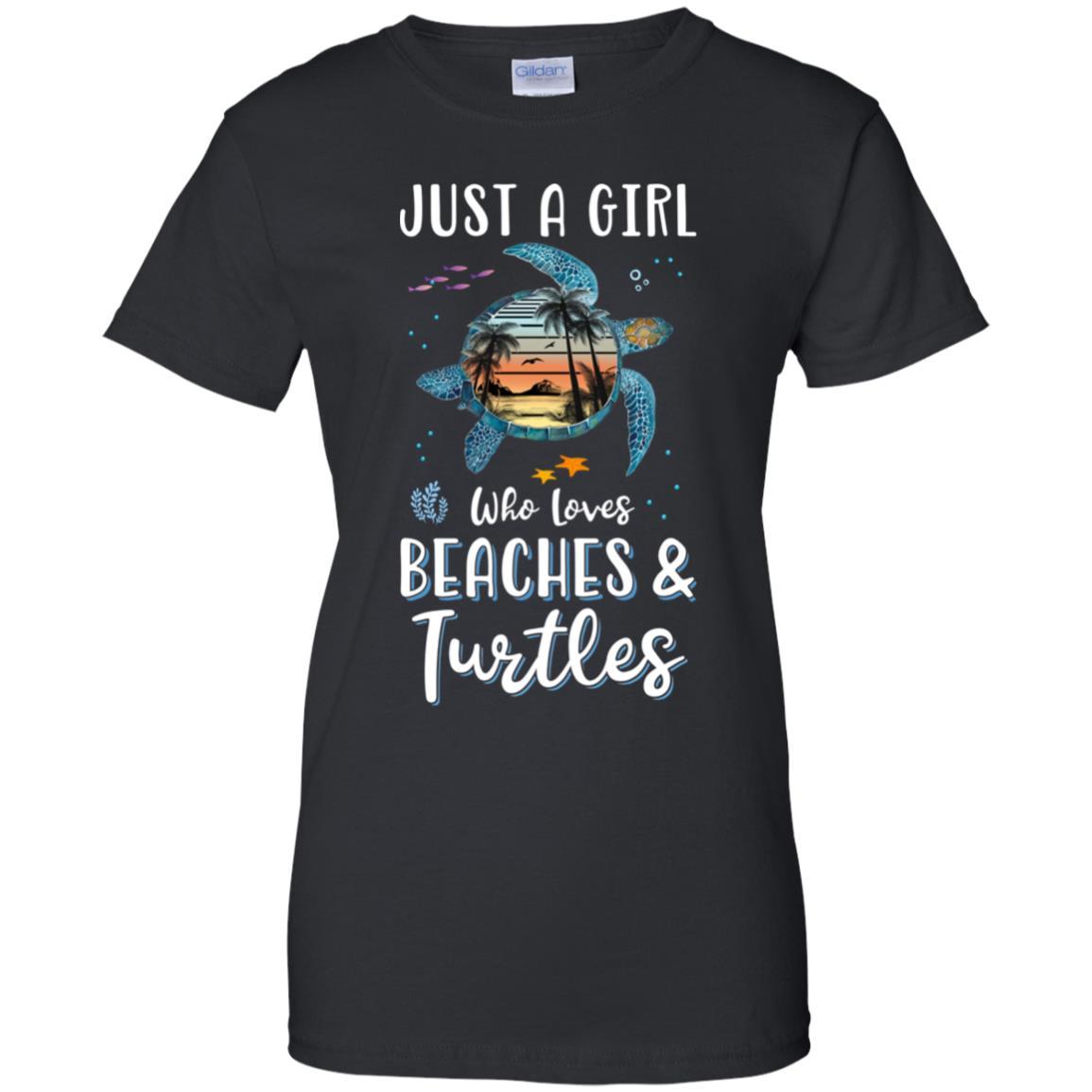 Just A Cute Girl Who Loves Turtles And Beaches-T-Shirt & Tank Top-Women's T-Shirt-Black