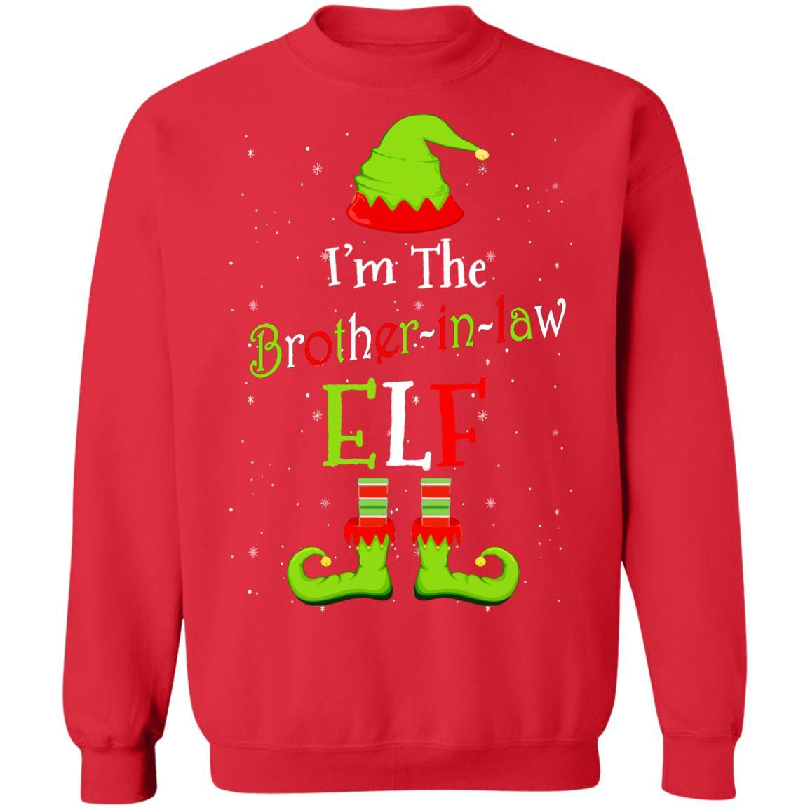 I'm The Brother-In-Law Elf Family Matching Funny Christmas Group Gift-T-Shirt & Sweatshirt-Crewneck Sweatshirt-Red