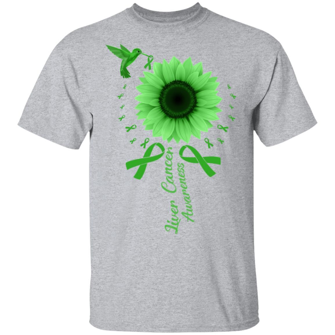 Hummingbird Sunflower Green Liver Cancer Awareness-T-Shirt & Hoodie-Classic T-Shirt-Sport Grey
