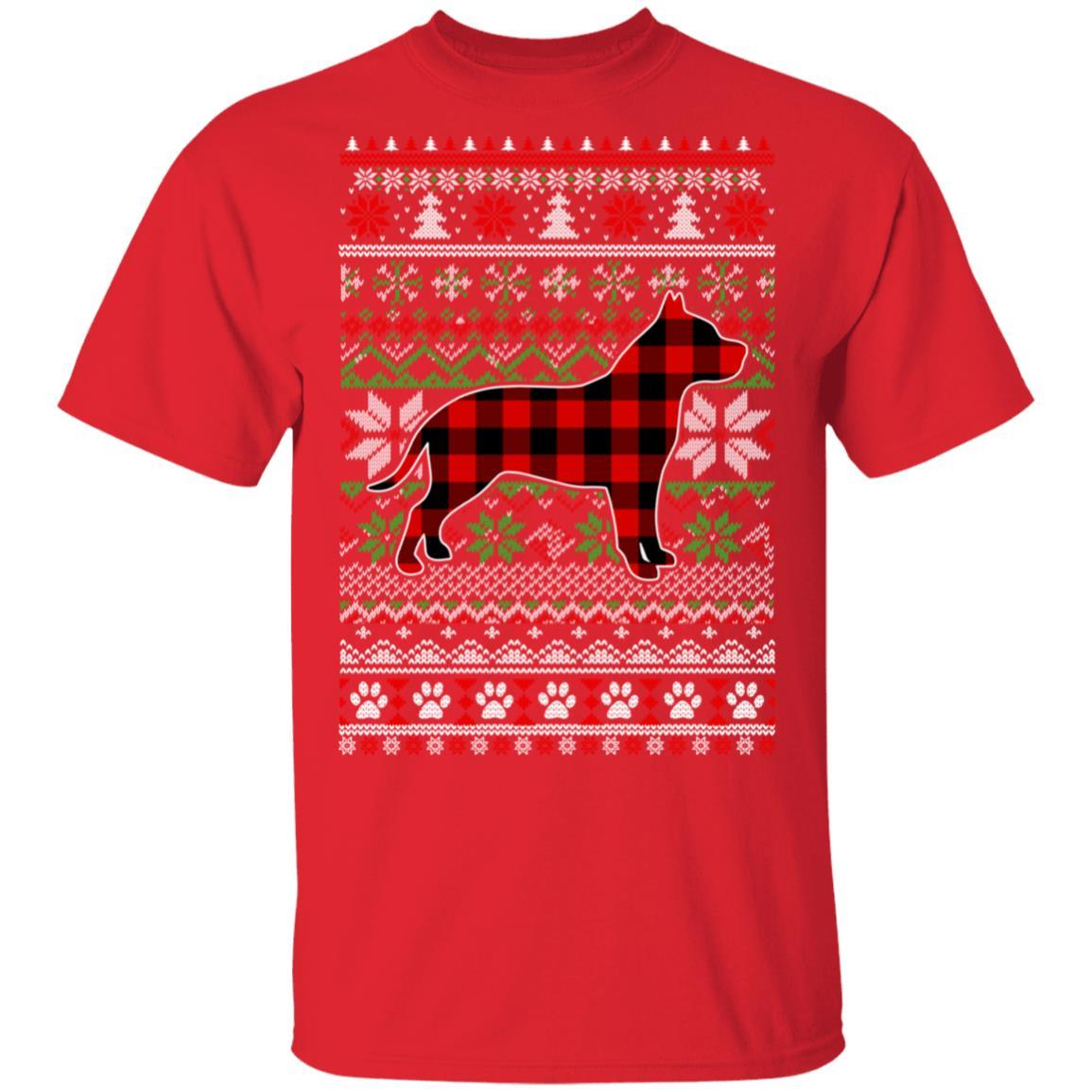 Pit bull Red Plaid Ugly Christmas Sweater Gifts-T-Shirt & Sweatshirt-Classic T-Shirt-Red