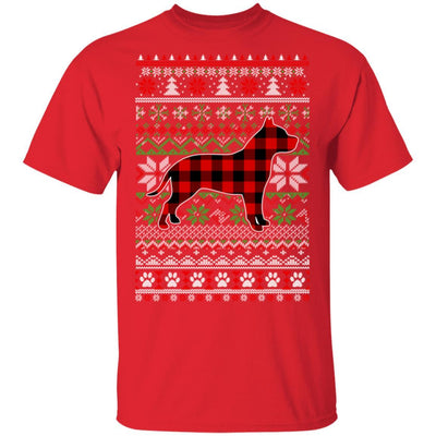 Pit bull Red Plaid Ugly Christmas Sweater Gifts-T-Shirt & Sweatshirt-Classic T-Shirt-Red