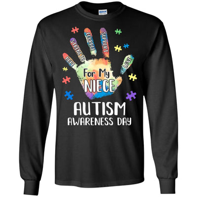 Support Autism Awareness For My Niece Puzzle Gift-T-Shirt & Hoodie-Long Sleeve T-Shirt-Black