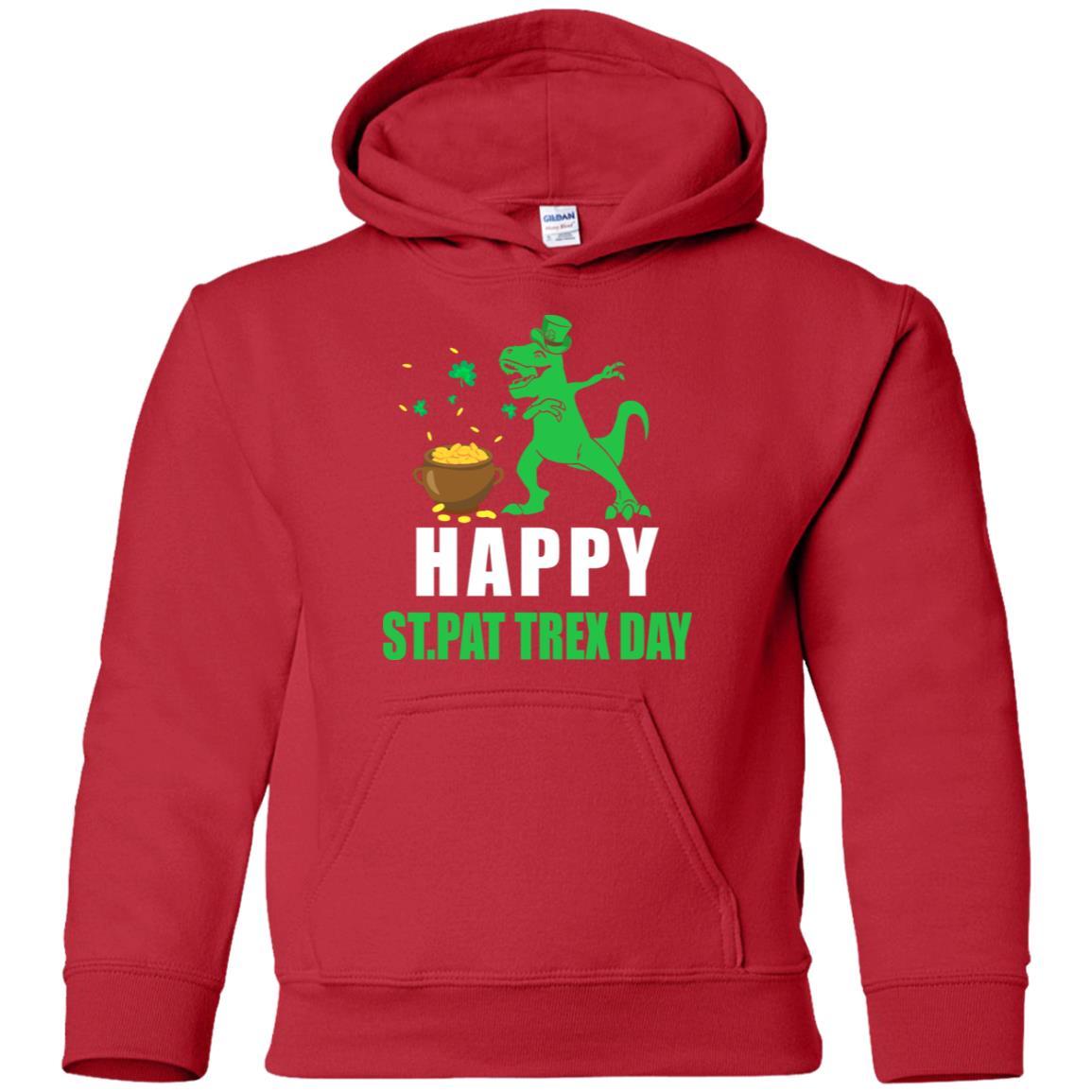 Happy St Pat T-Rex Day Dinosaur St Patrick's Day Youth-Youth Shirt-Youth Pullover Hoodie-Red