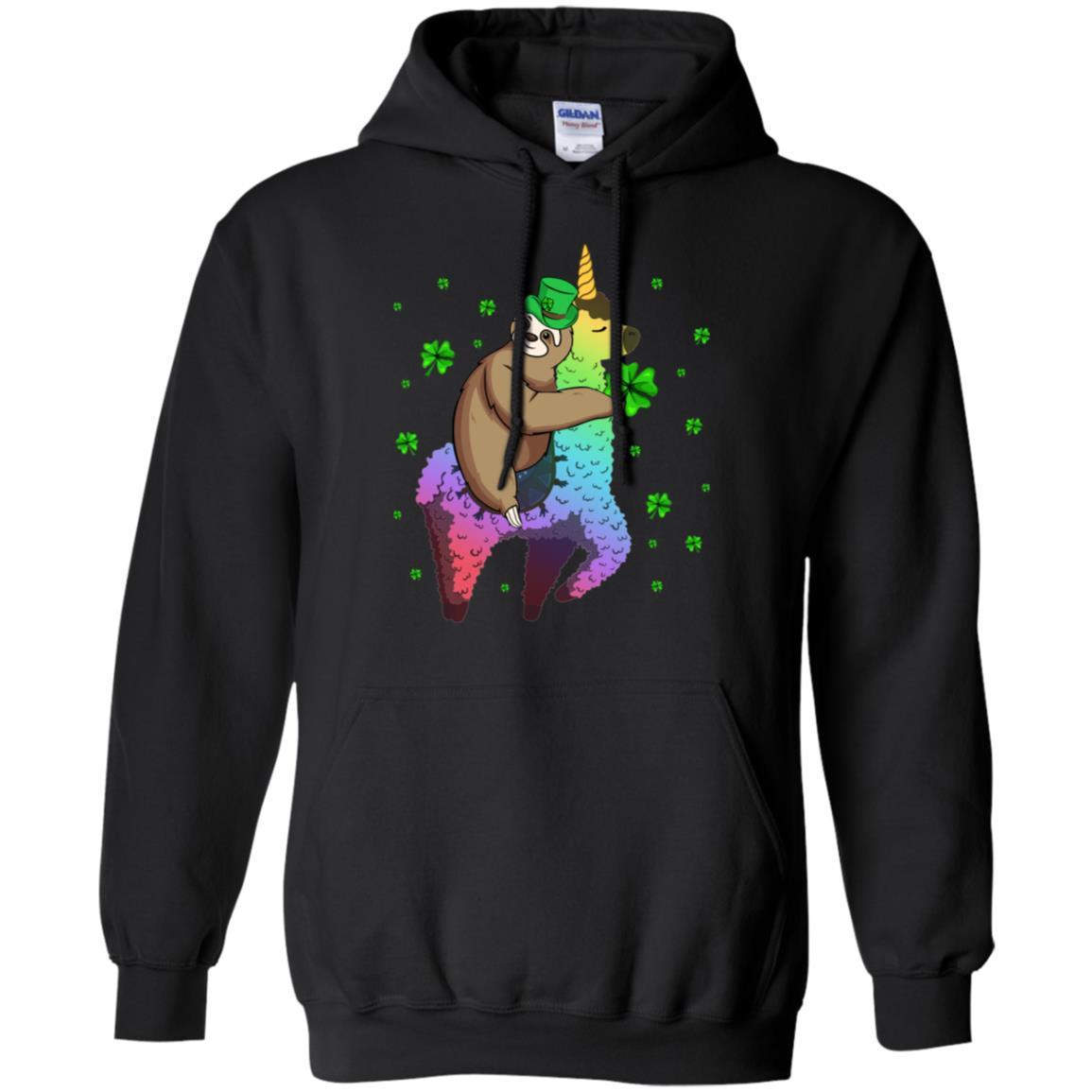 Leprechaun Sloth Riding Llama Unicorn St Patricks Day-T-Shirt & Hoodie-Pullover Hoodie-Black