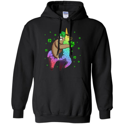 Leprechaun Sloth Riding Llama Unicorn St Patricks Day-T-Shirt & Hoodie-Pullover Hoodie-Black