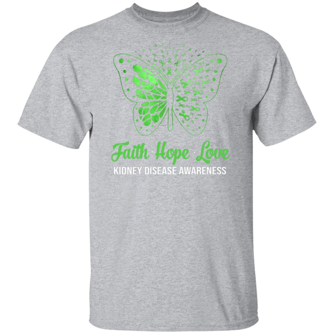 Faith Hope Love Green Butterfly Kidney Disease Awareness-T-Shirt & Hoodie-Classic T-Shirt-Sport Grey