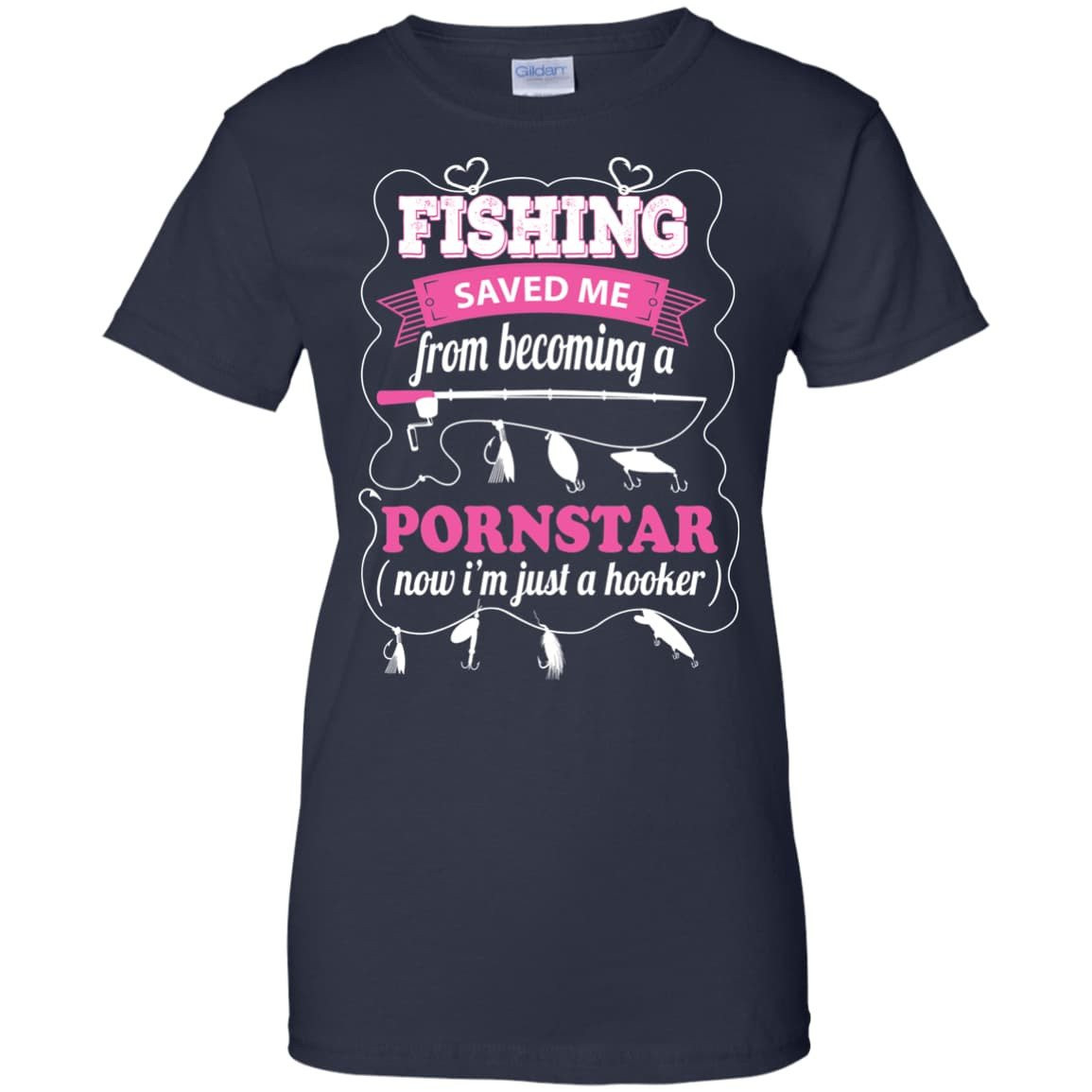 Fishing Saved Me From Becoming Pornstar-T-Shirt & Hoodie-Women's T-Shirt-Navy