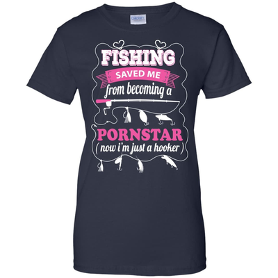 Fishing Saved Me From Becoming Pornstar-T-Shirt & Hoodie-Women's T-Shirt-Navy
