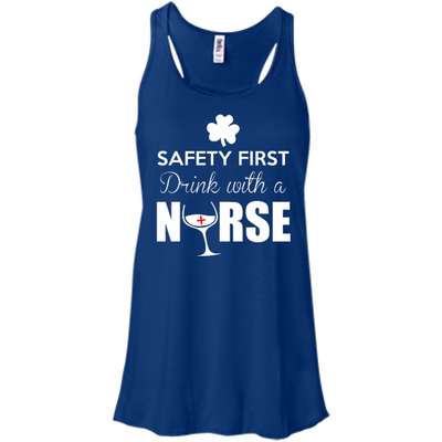 Safety First Drink With A Nurse-T-Shirt & Hoodie-Women's Flowy Racerback Tank-True Royal
