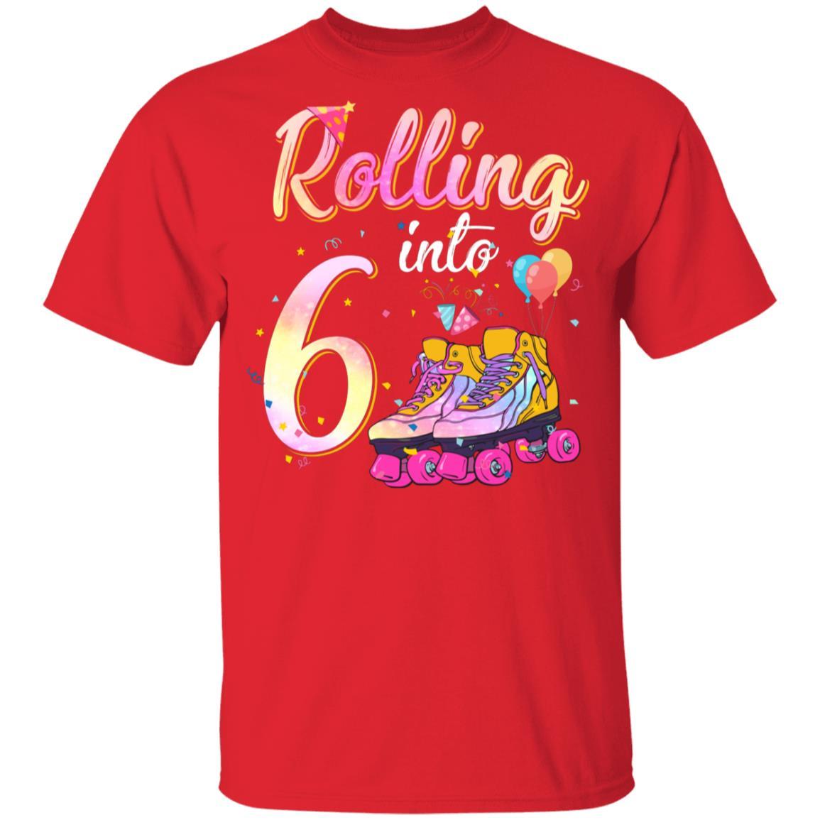 6 Years Old Birthday Girls Roller Skates 80's 6th Birthday Youth-Youth Shirt-Youth T-Shirt-Red