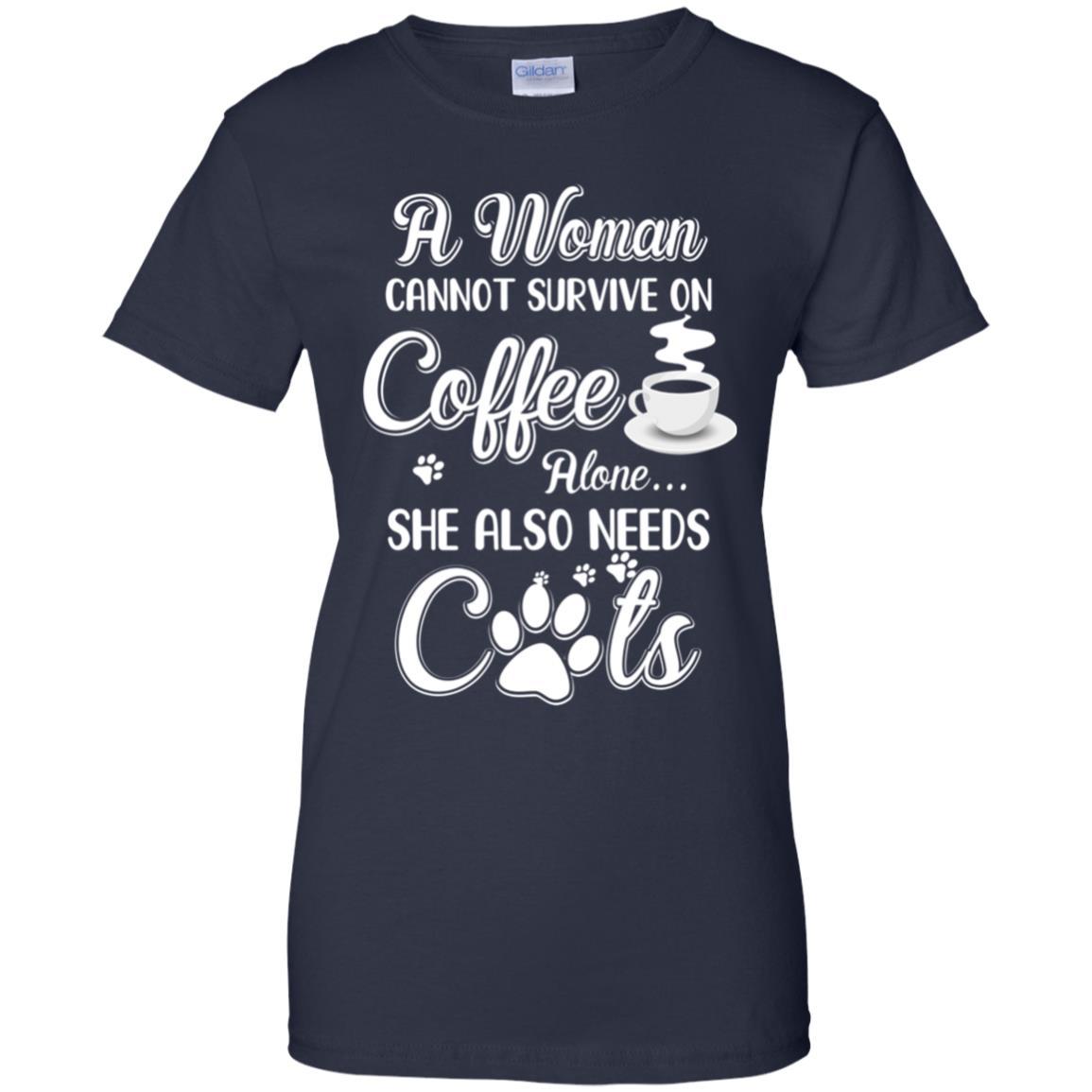 A Woman Cannot Survive On Coffee Alone She Also Needs Cats-T-Shirt & Tank Top-Women's T-Shirt-Navy