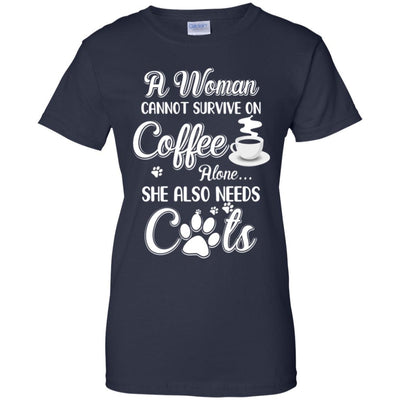 A Woman Cannot Survive On Coffee Alone She Also Needs Cats-T-Shirt & Tank Top-Women's T-Shirt-Navy