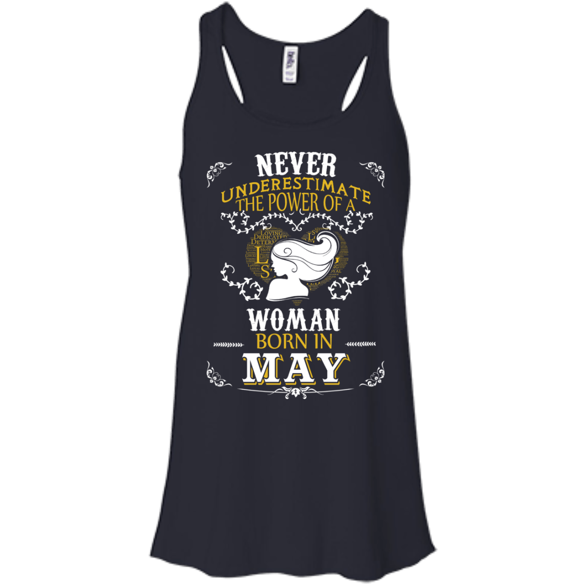 A Woman Born In MAY-T-Shirt & Hoodie-Women's Flowy Racerback Tank-Midnight