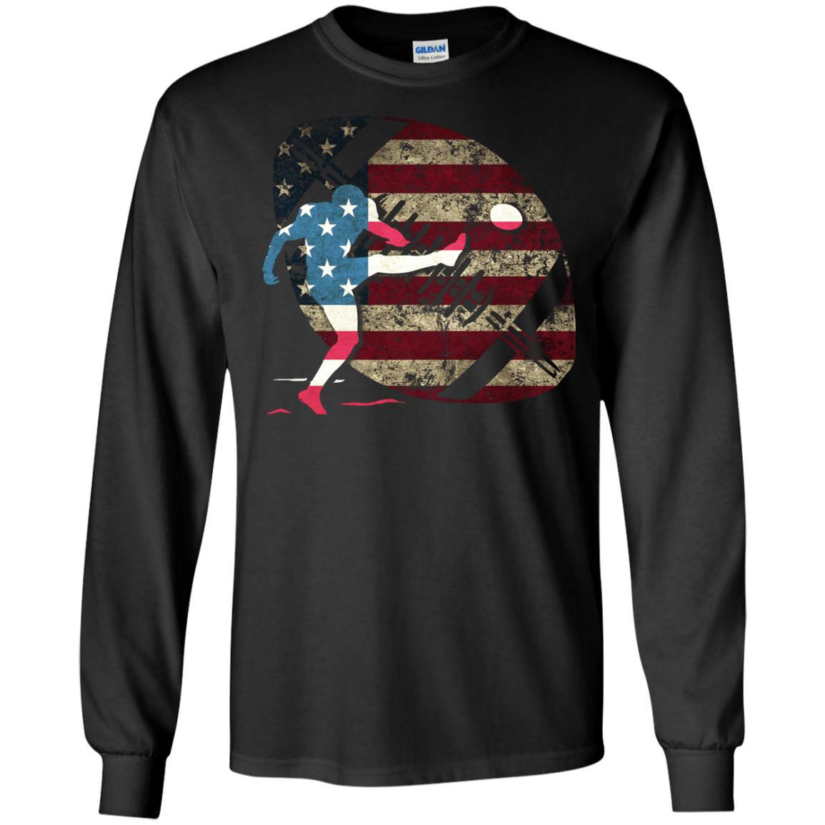 Kicker Football America Flag-T-Shirt & Hoodie-Long Sleeve T-Shirt-Black