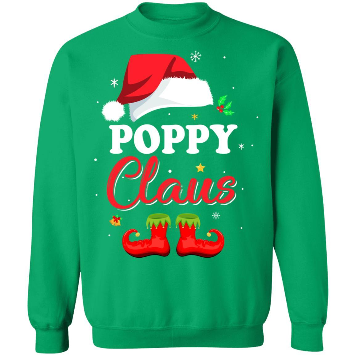 Santa Poppy Claus Matching Family Pajamas Christmas Gifts-T-Shirt & Sweatshirt-Crewneck Sweatshirt-Irish Green