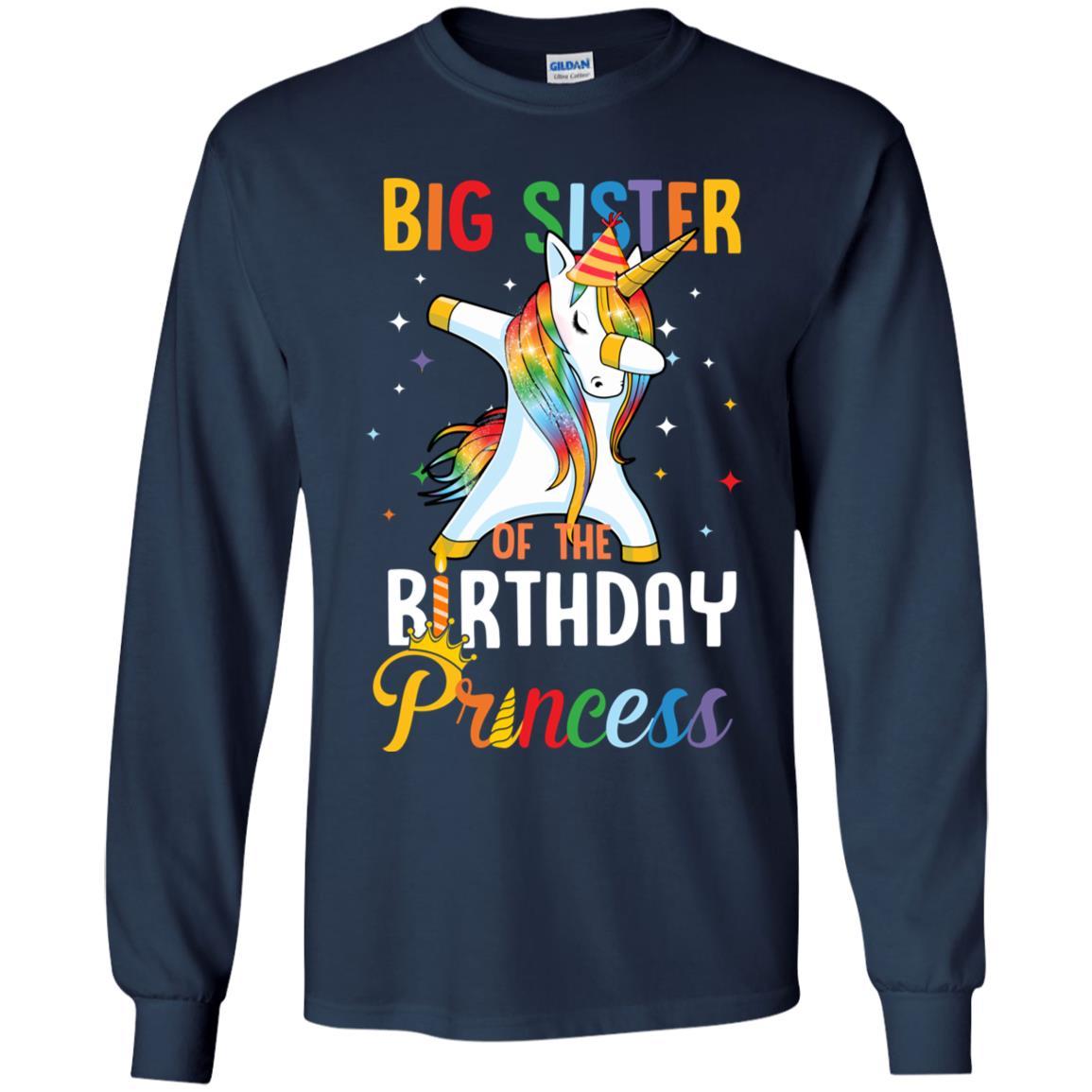 Proud Big Sister Of A Birthday Princess Unicorn Dab Youth-Youth Shirt-Youth Long Sleeve T-Shirt-Navy
