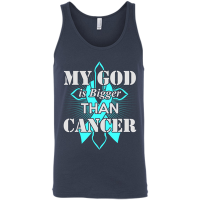 My God Is Bigger Than Cancer Teal Awareness Ribbon-T-Shirt & Hoodie-Unisex Tank-Navy