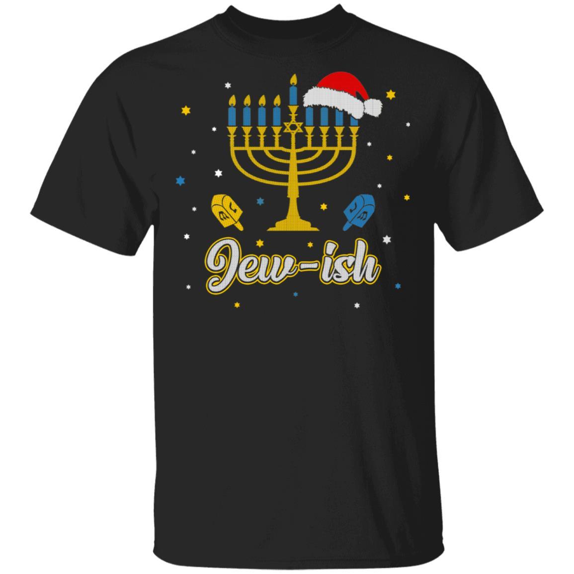 Christmas Ugly Hanukkah Sweater menorah Santa hat Jew-ish