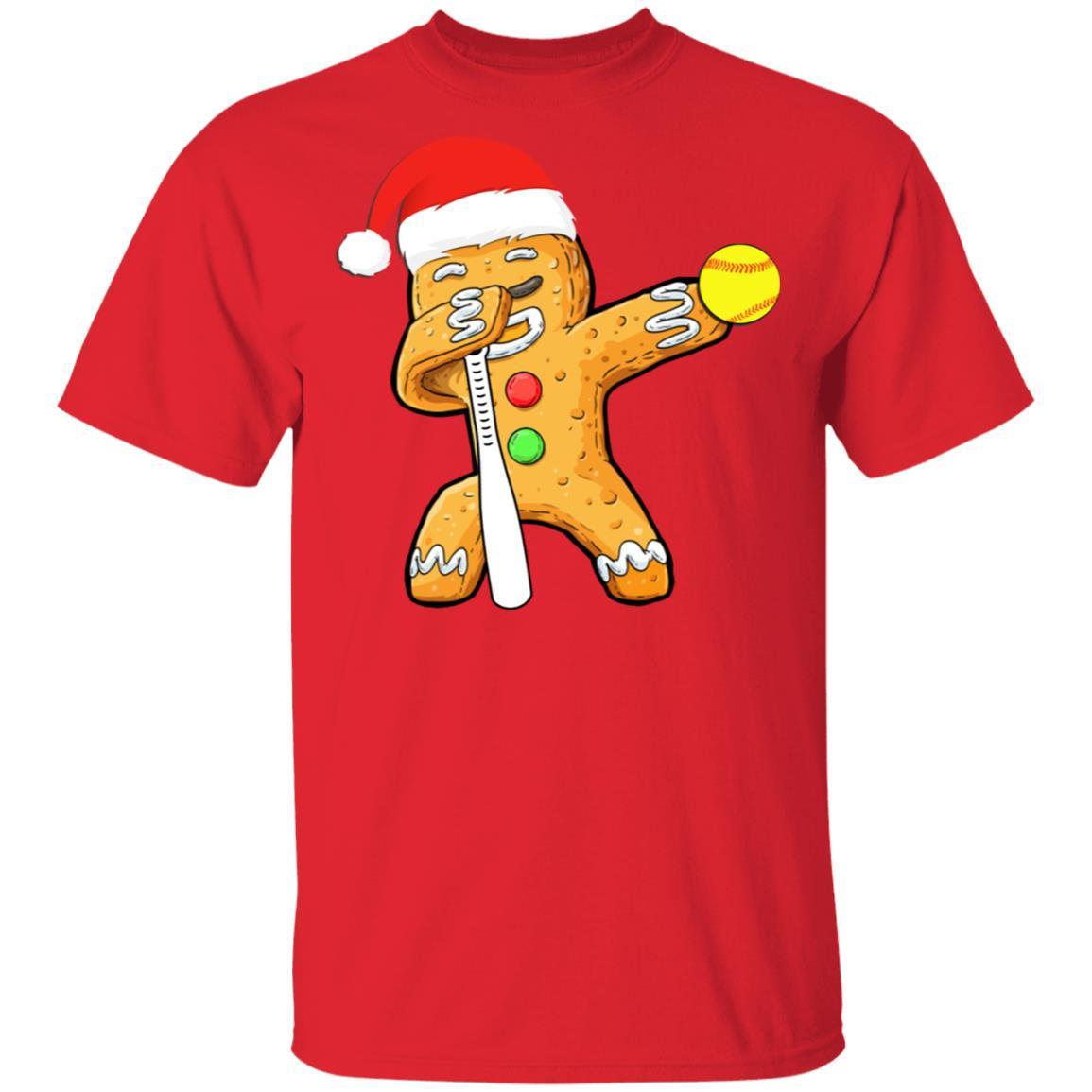Dabbing Gingerbread Santa Softball Christmas Pajama Gifts-T-Shirt & Sweatshirt-Classic T-Shirt-Red