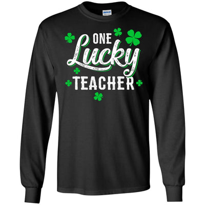 One Lucky Teacher Irish Shamrocks Funny St Patrick Day-T-Shirt & Hoodie-Long Sleeve T-Shirt-Black