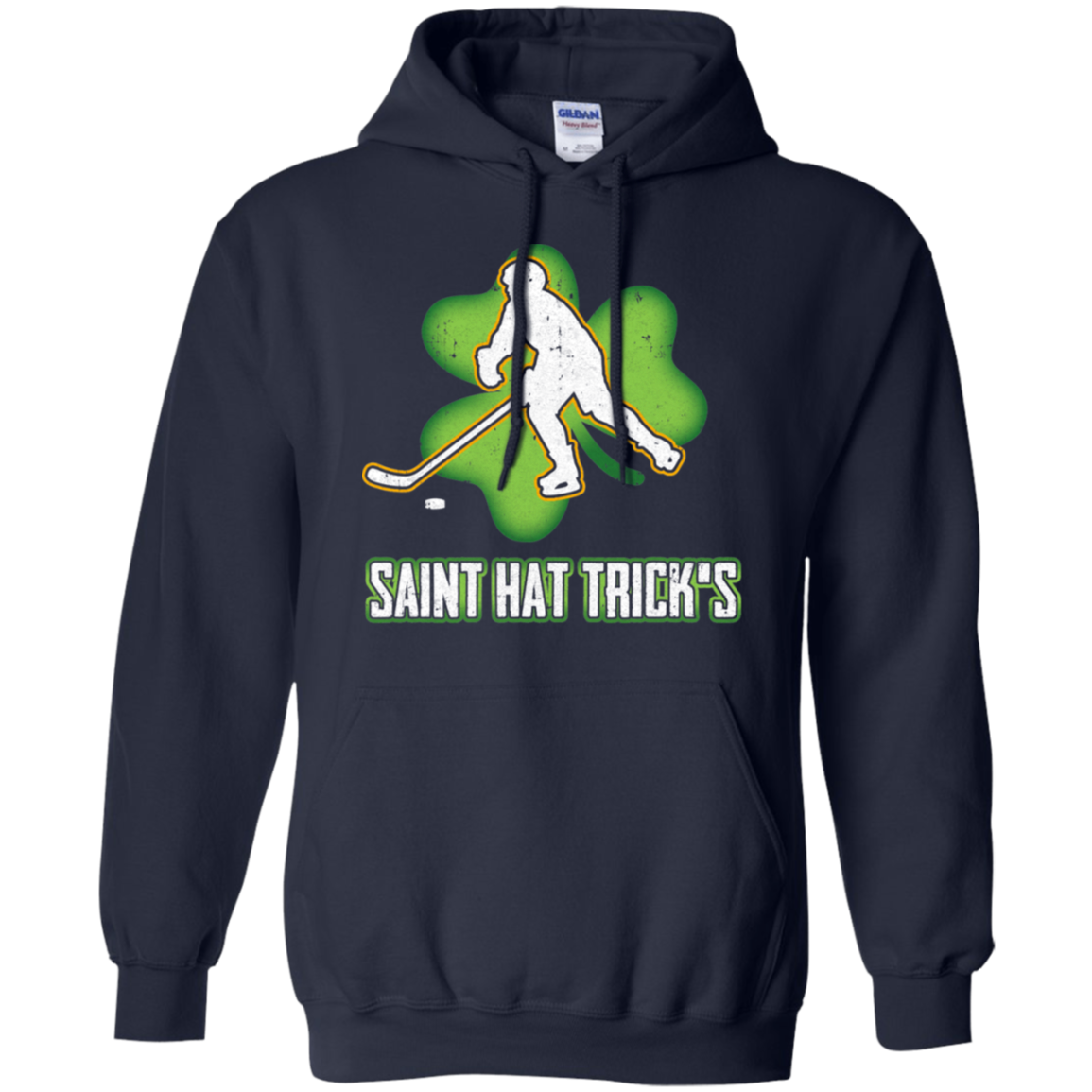 Saint Hat Trick's Hockey Shamrock St Patricks Day-T-Shirt & Hoodie-Pullover Hoodie-Navy